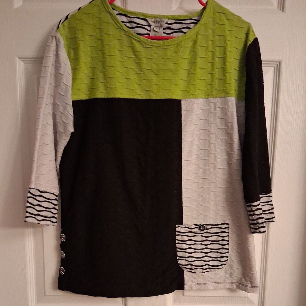 Multiples Blouse Womens Small Multicolor Colorblock Textured Pocket Tunic Top